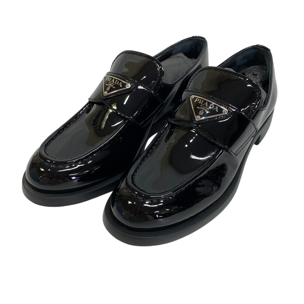 Prada Loafers 1D329N Enamel Black Triangular Plate Women 36 1/2