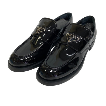Prada Loafers 1D329N Enamel Black Triangular Plate Women 36 1/2