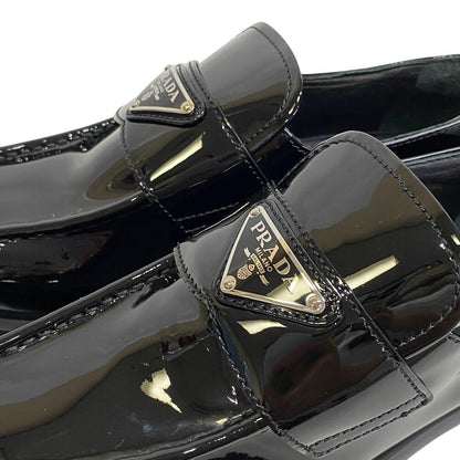 Prada Loafers 1D329N Enamel Black Triangular Plate Women 36 1/2
