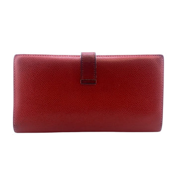 Hermes Long Wallet Purse Leather Red Bean Women