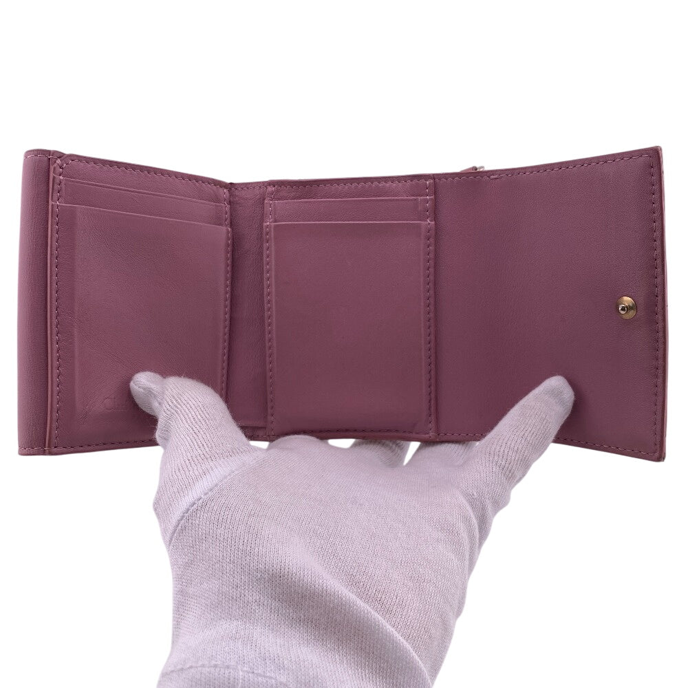 Christian Dior Tri-Fold Wallet Leather Pink Trifold Lady Dior Lotus Wallet Women
