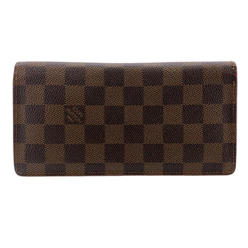 Louis Vuitton Long Wallet Purse N60017 Leather Brown Zip Around Damier Ebene Portefeuille Brazza