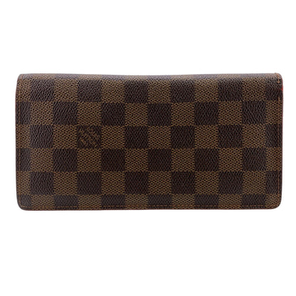 Louis Vuitton Long Wallet Purse N60017 Leather Brown Zip Around Damier Ebene Portefeuille Brazza