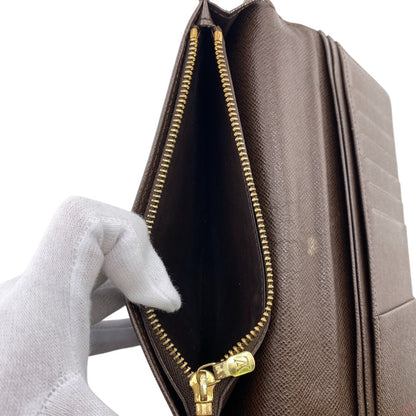 Louis Vuitton Long Wallet Purse N60017 Leather Brown Zip Around Damier Ebene Portefeuille Brazza