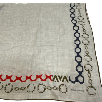 Hermes Scarf Cashmere Pashmina , Silk Gray Liste En Chaines Carre140 Women