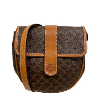 Celine Shoulder Bag Leather Brown Pochette Vintage Macadam Women