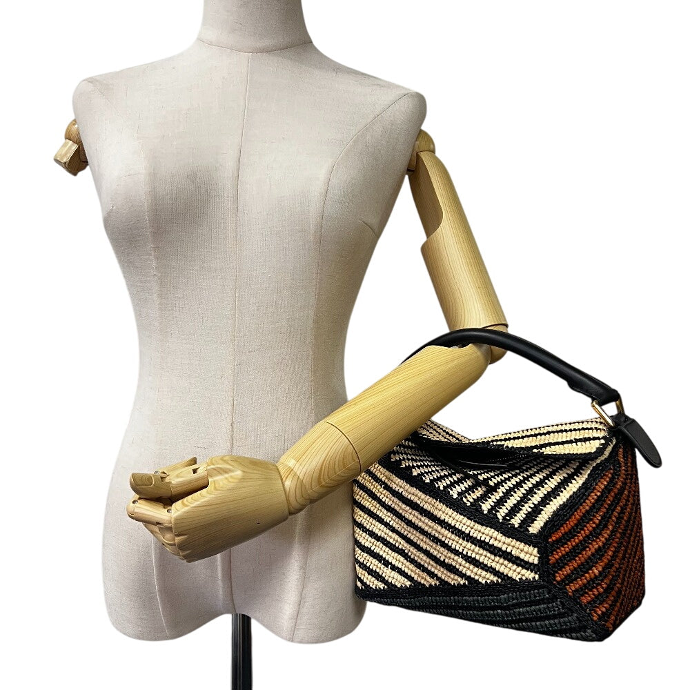 Loewe Handbag Raffia, Leather Multicolor Raffia Calfskin Puzzle Edge