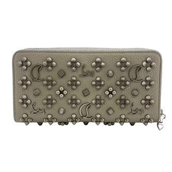 Christian Louboutin Long Wallet Purse Leather Gray Zip Around Panettone Women