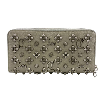 Christian Louboutin Long Wallet Purse Leather Gray Zip Around Panettone Women