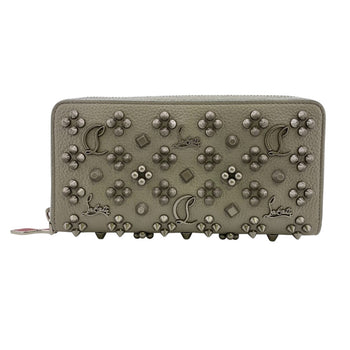 Christian Louboutin Long Wallet Purse Leather Gray Zip Around Panettone Women