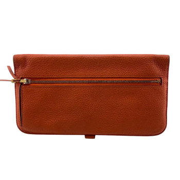 Hermes Long Wallet Purse Taurillon Clemence, Gold Orange Dogon Long Mens