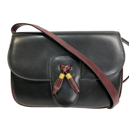 Celine Shoulder Bag Leather Black Round Fringe Tassel Medium