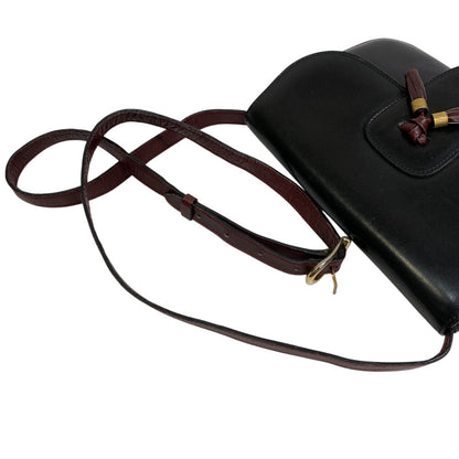 Celine Shoulder Bag Leather Black Round Fringe Tassel Medium