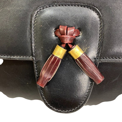 Celine Shoulder Bag Leather Black Round Fringe Tassel Medium