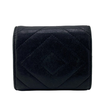 Chanel Tri-Fold Wallet A82723 Leather Black Compact Wallet 2.55 Matelasse Vstitch Chevron Women
