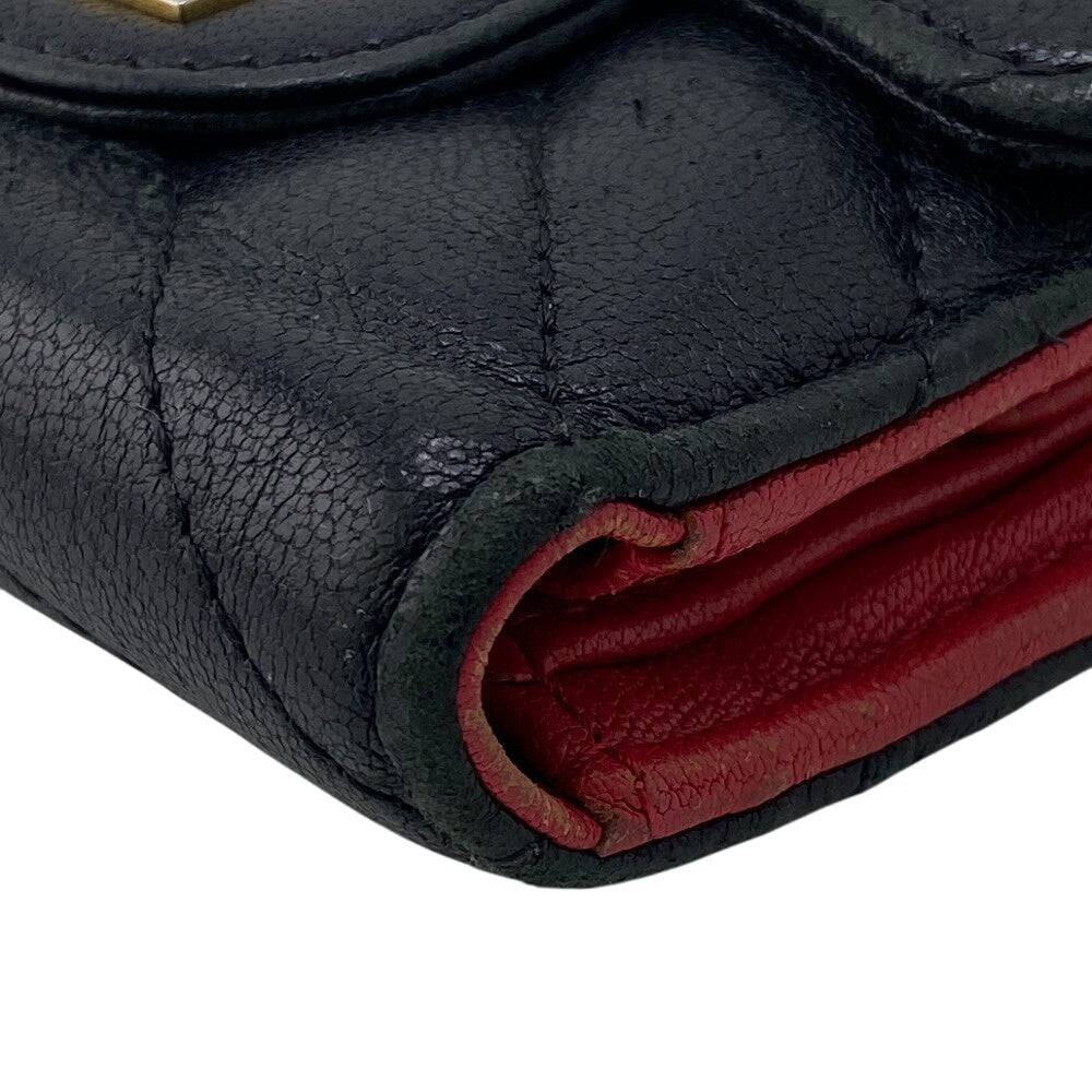 Chanel Tri-Fold Wallet A82723 Leather Black Compact Wallet 2.55 Matelasse Vstitch Chevron Women