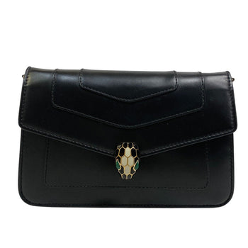 Bvlgari Long Wallet Purse Leather Black Serpenti Forever Women