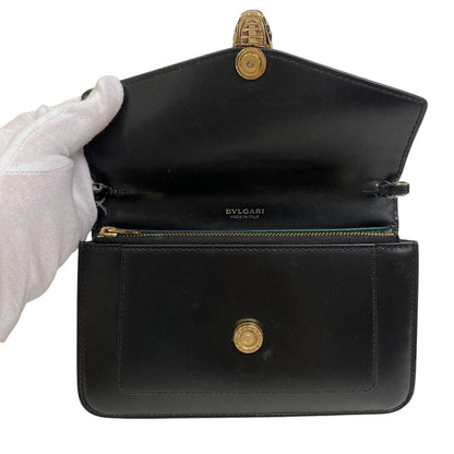 Bvlgari Long Wallet Purse Leather Black Serpenti Forever Women