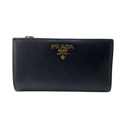 Prada Bifold Wallet 1Ml009 Leather Black W Pocket Safiano Women