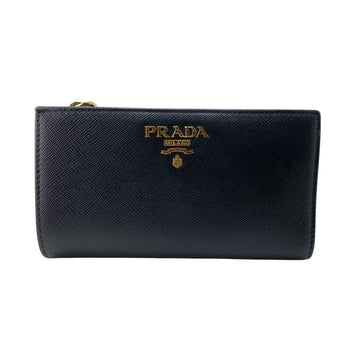 Prada Bifold Wallet 1Ml009 Leather Black W Pocket Safiano Women