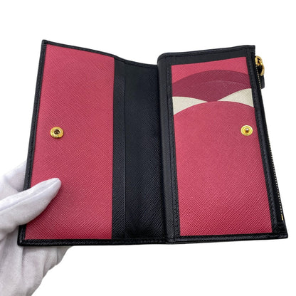 Prada Bifold Wallet 1Ml009 Leather Black W Pocket Safiano Women