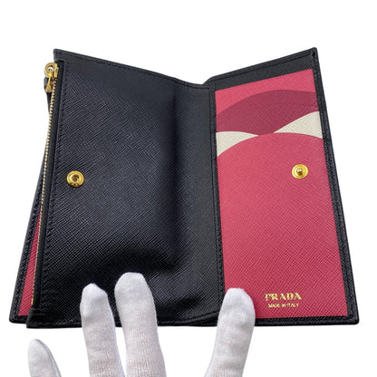 Prada Bifold Wallet 1Ml009 Leather Black W Pocket Safiano Women
