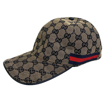 Gucci Cap 696845 Gg Canvas, Leather Navy Gg Canvas M