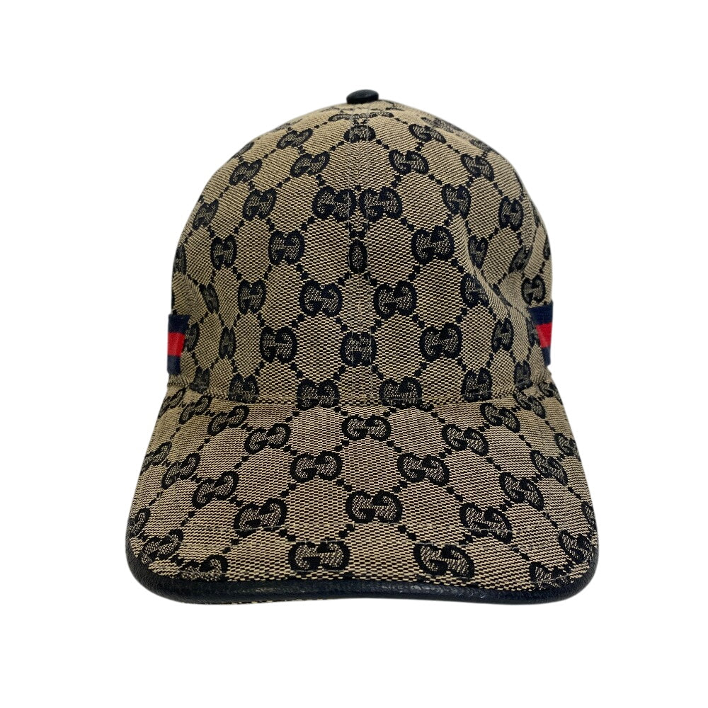 Gucci Cap 696845 Gg Canvas, Leather Navy Gg Canvas M