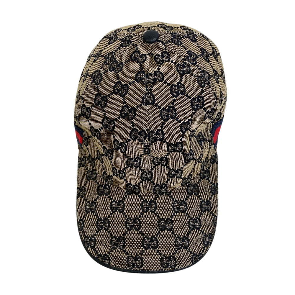 Gucci Cap 696845 Gg Canvas, Leather Navy Gg Canvas M