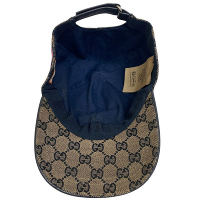 Gucci Cap 696845 Gg Canvas, Leather Navy Gg Canvas M