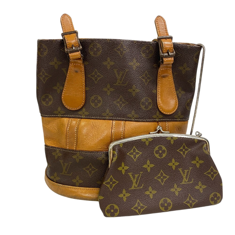 Louis Vuitton Handbag Leather Brown Monogram Bucketpm