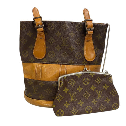 Louis Vuitton Handbag Leather Brown Monogram Bucketpm