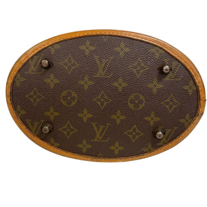 Louis Vuitton Handbag Leather Brown Monogram Bucketpm
