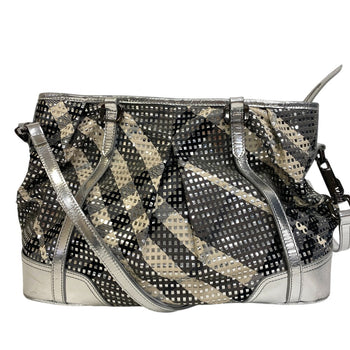 Burberry Shoulder Bag Canvas Silver Beat Check
