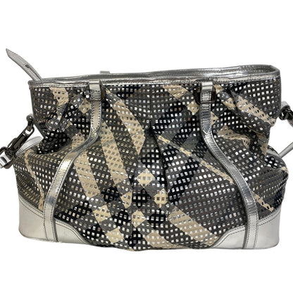 Burberry Shoulder Bag Canvas Silver Beat Check