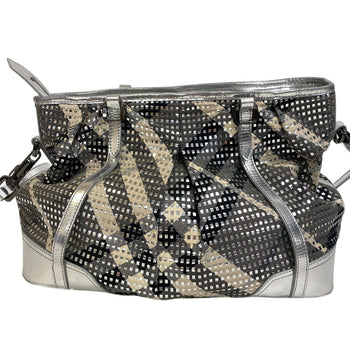 Burberry Shoulder Bag Canvas Silver Beat Check