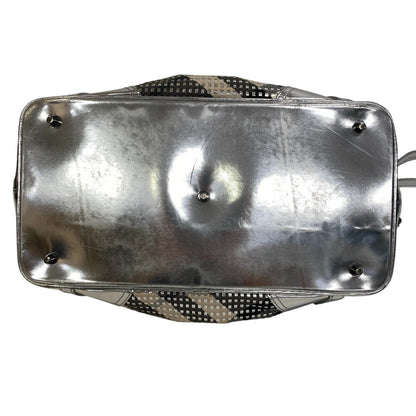 Burberry Shoulder Bag Canvas Silver Beat Check
