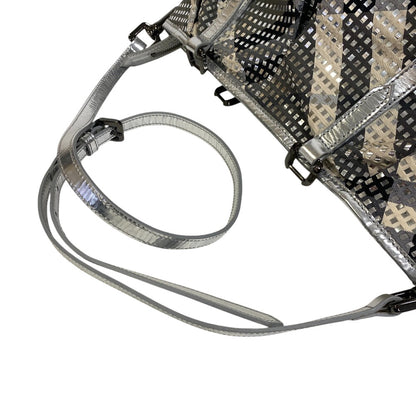 Burberry Shoulder Bag Canvas Silver Beat Check