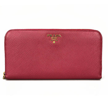 Prada Long Wallet Purse 1Ml506 Embossed Leather Pink Zip Around Safiano Women
