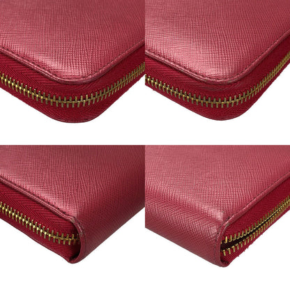 Prada Long Wallet Purse 1Ml506 Embossed Leather Pink Zip Around Safiano Women