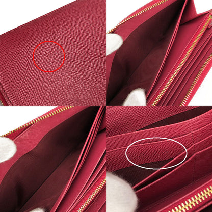 Prada Long Wallet Purse 1Ml506 Embossed Leather Pink Zip Around Safiano Women
