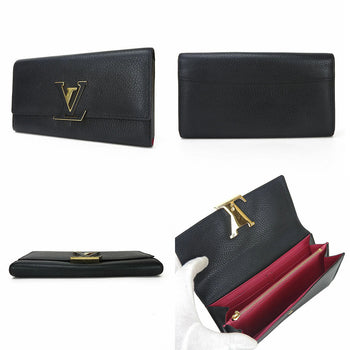 Louis Vuitton Long Wallet Purse M61248 Leather Black Portefeuille Capsine Women