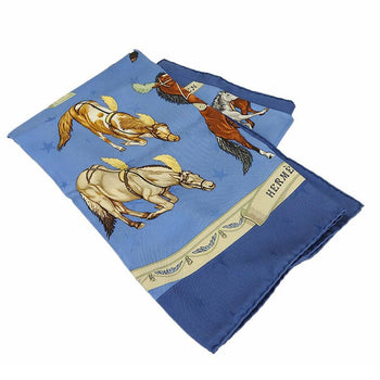 Hermes Scarf Silk Blue Carre90 Women