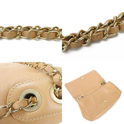Chanel Shoulder Bag Leather Beige Coco Mark Chainshoulder