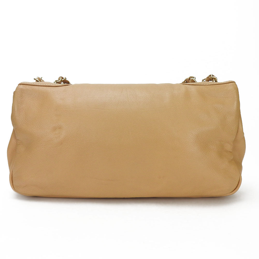 Chanel Shoulder Bag Leather Beige Coco Mark Chainshoulder