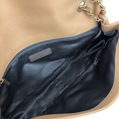 Chanel Shoulder Bag Leather Beige Coco Mark Chainshoulder
