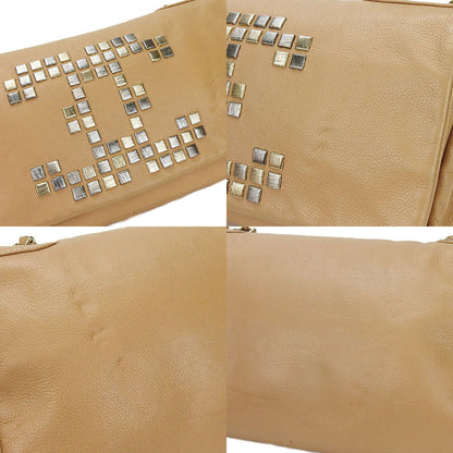 Chanel Shoulder Bag Leather Beige Coco Mark Chainshoulder