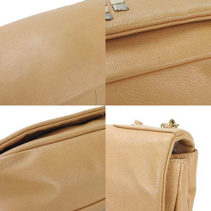 Chanel Shoulder Bag Leather Beige Coco Mark Chainshoulder