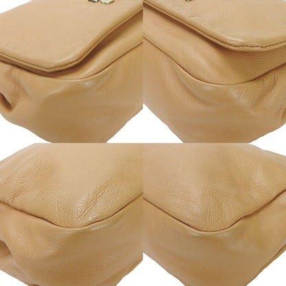 Chanel Shoulder Bag Leather Beige Coco Mark Chainshoulder
