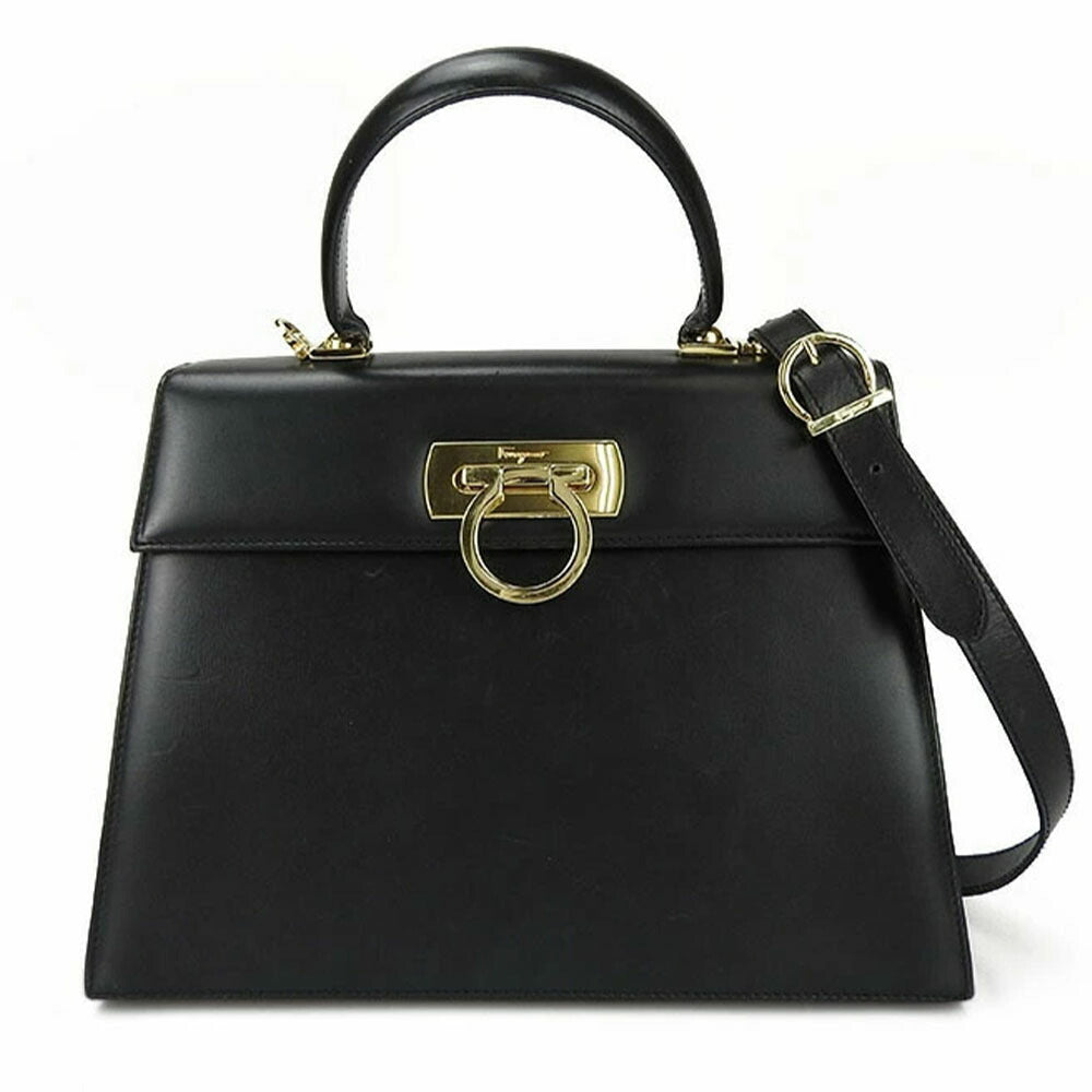 Salvatore Ferragamo Handbag Af-21-2181 Leather Black Gancini Women